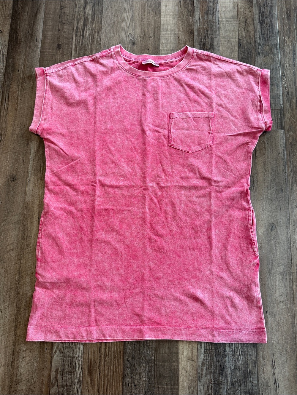 NWOT Zenana Outfitters Pink Pocket Short Sleeve Tshirt dress Sz lg